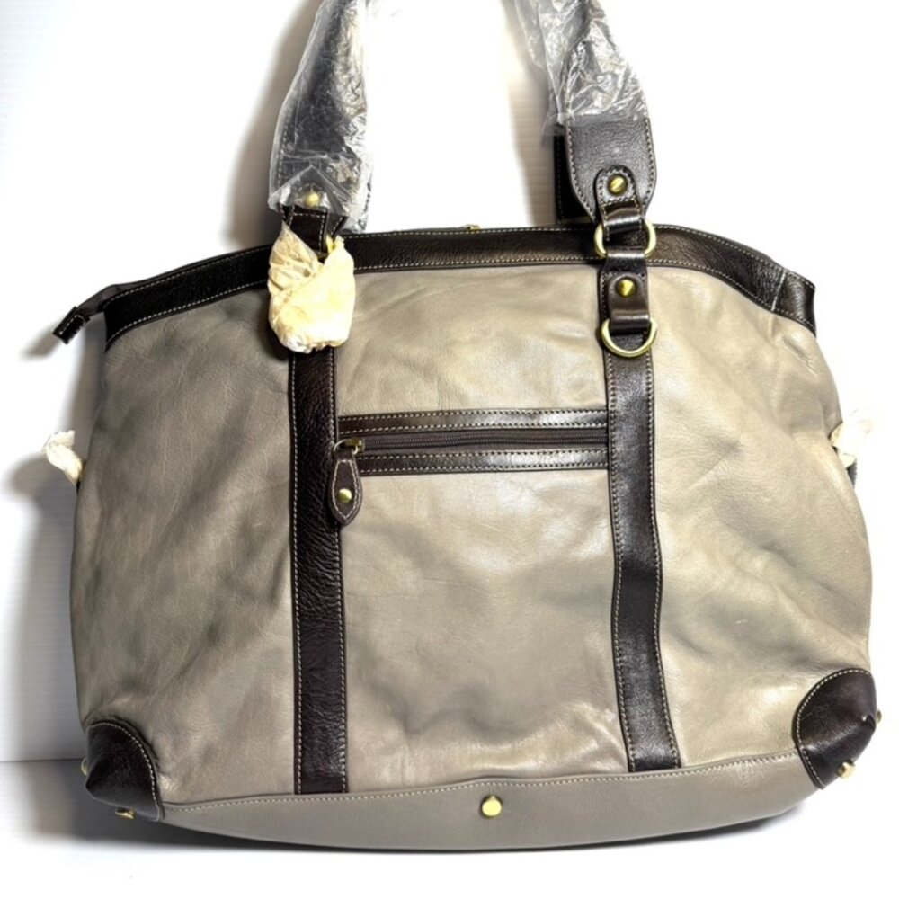 Barr & Barr Grey & Black Leather Tote NWT